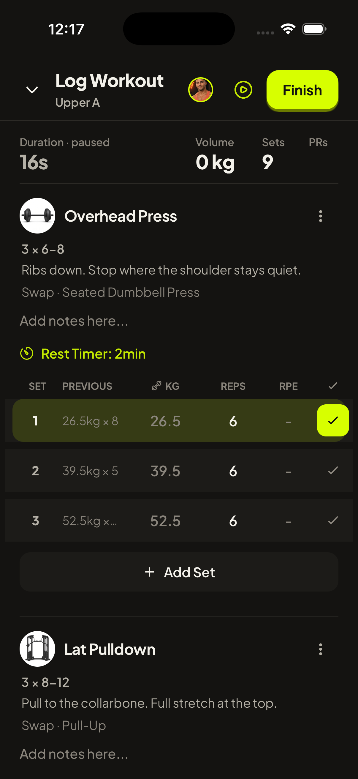 Workout screen in NoCoach